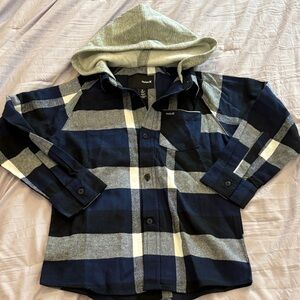 Hurley Kids Blue and Gray Plaid Hooded Shirt